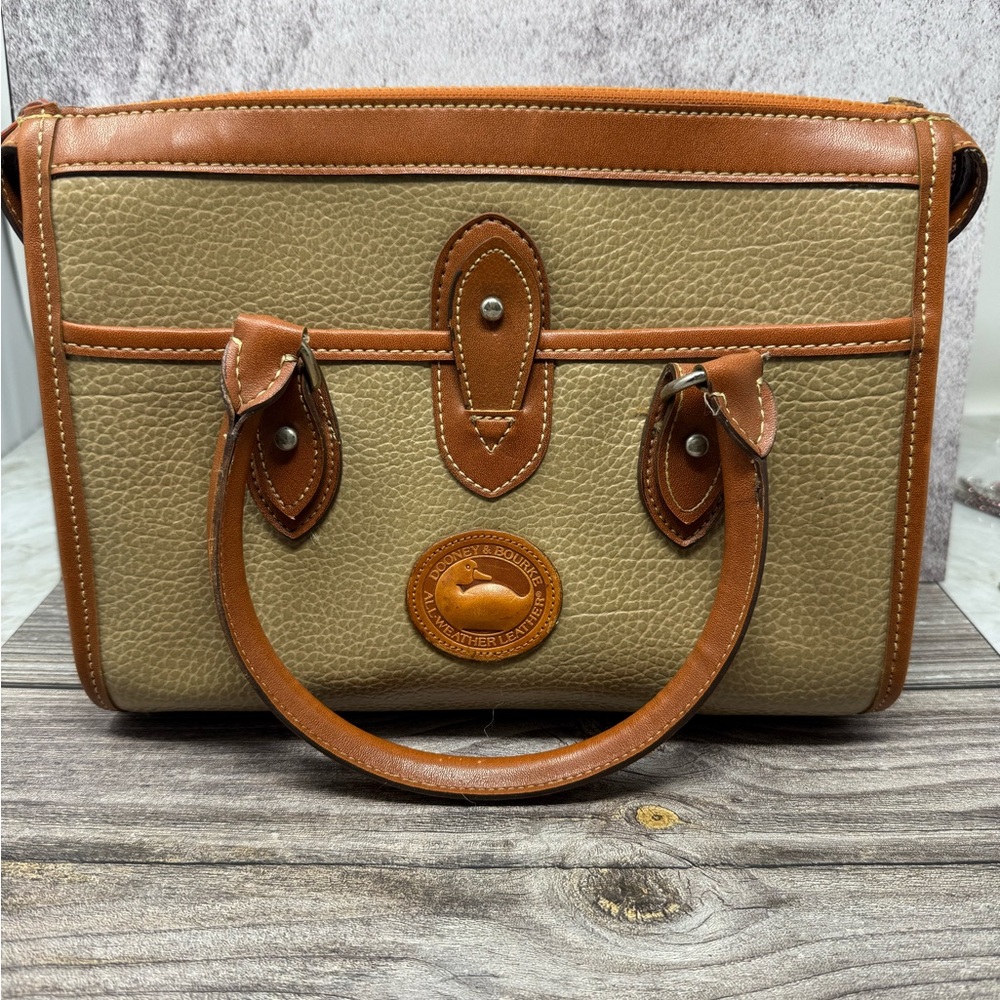 Dooney Bourke All Weather Leather Satchel Shoulder Bag Cream Tan Vintage